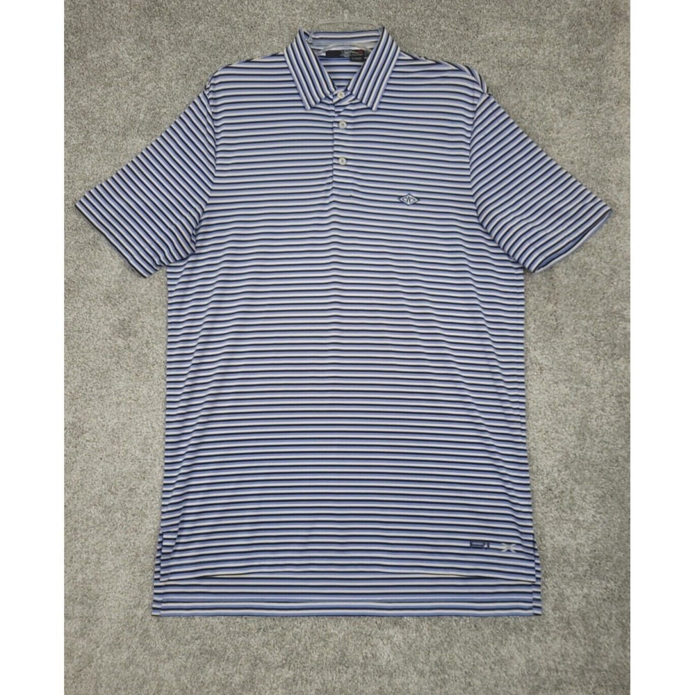 RLX Ralph Lauren Mens Medium Performance Polo Shirt Blue Striped Golf